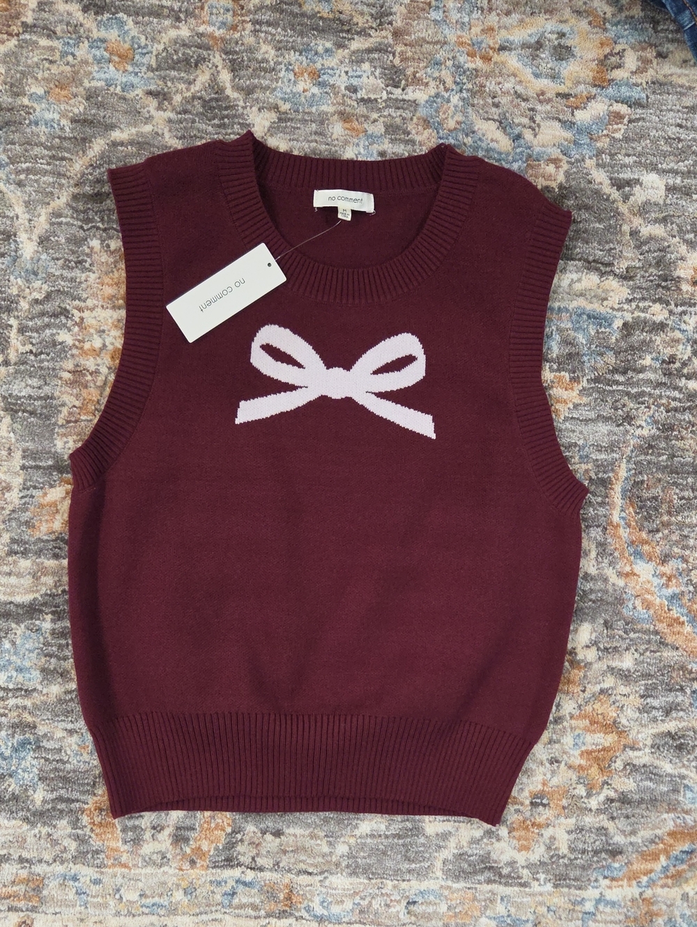 No Comment Maroon Bow Knit Sweater Vest